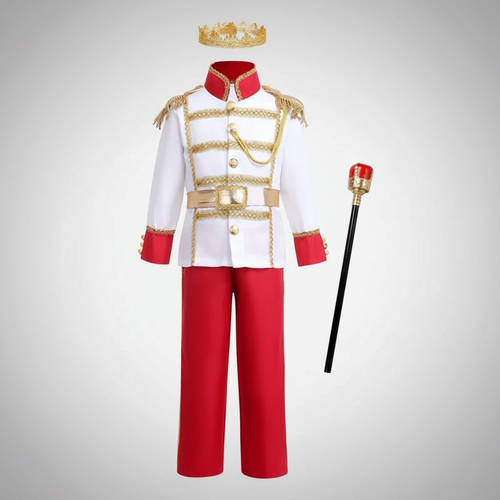 Halloween Prince Costume with Crown and Scepter Accessory Set for Royal Dress Up Party - Image 1