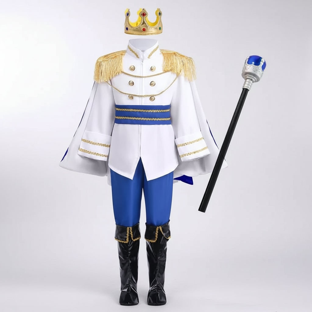 Halloween Prince Costume with Crown and Scepter Accessory Set for Royal Dress Up Party - Image 3