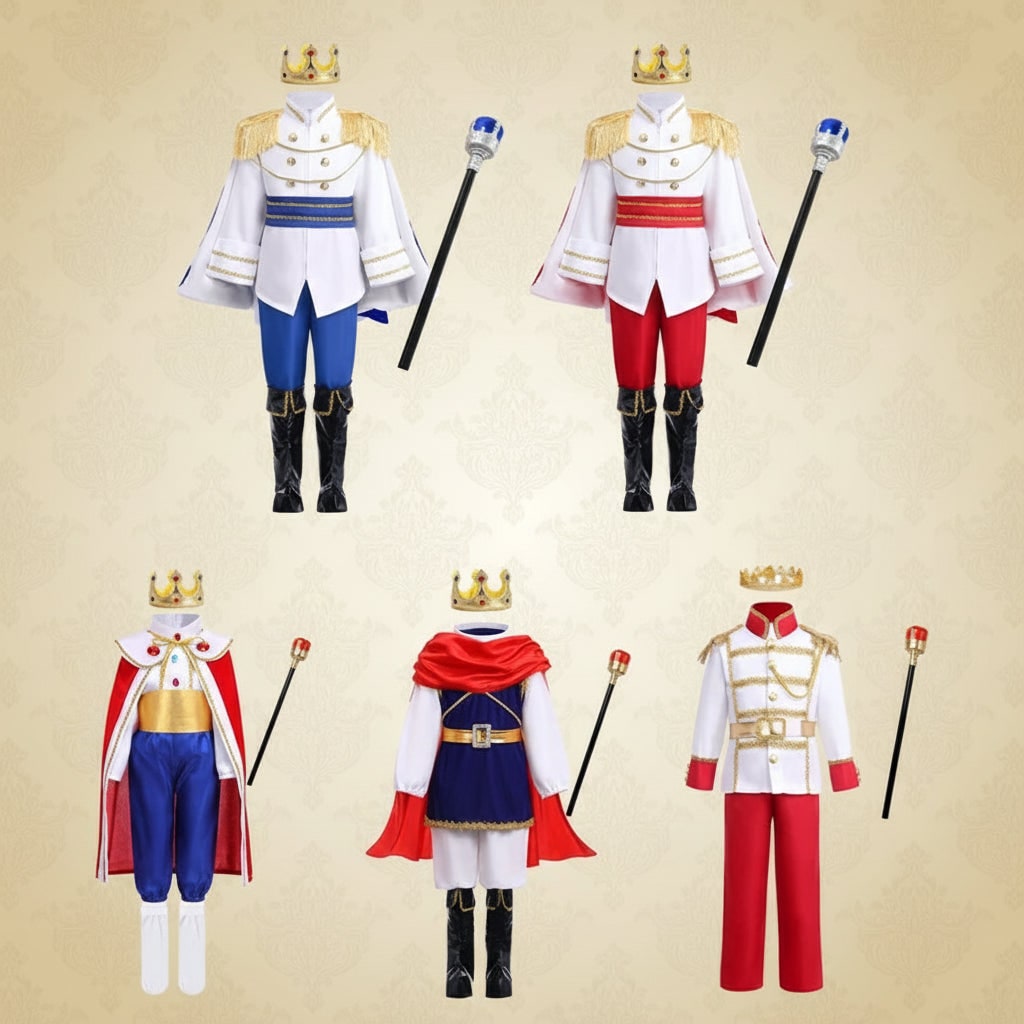 Halloween Prince Costume with Crown and Scepter Accessory Set for Royal Dress Up Party - Image 6