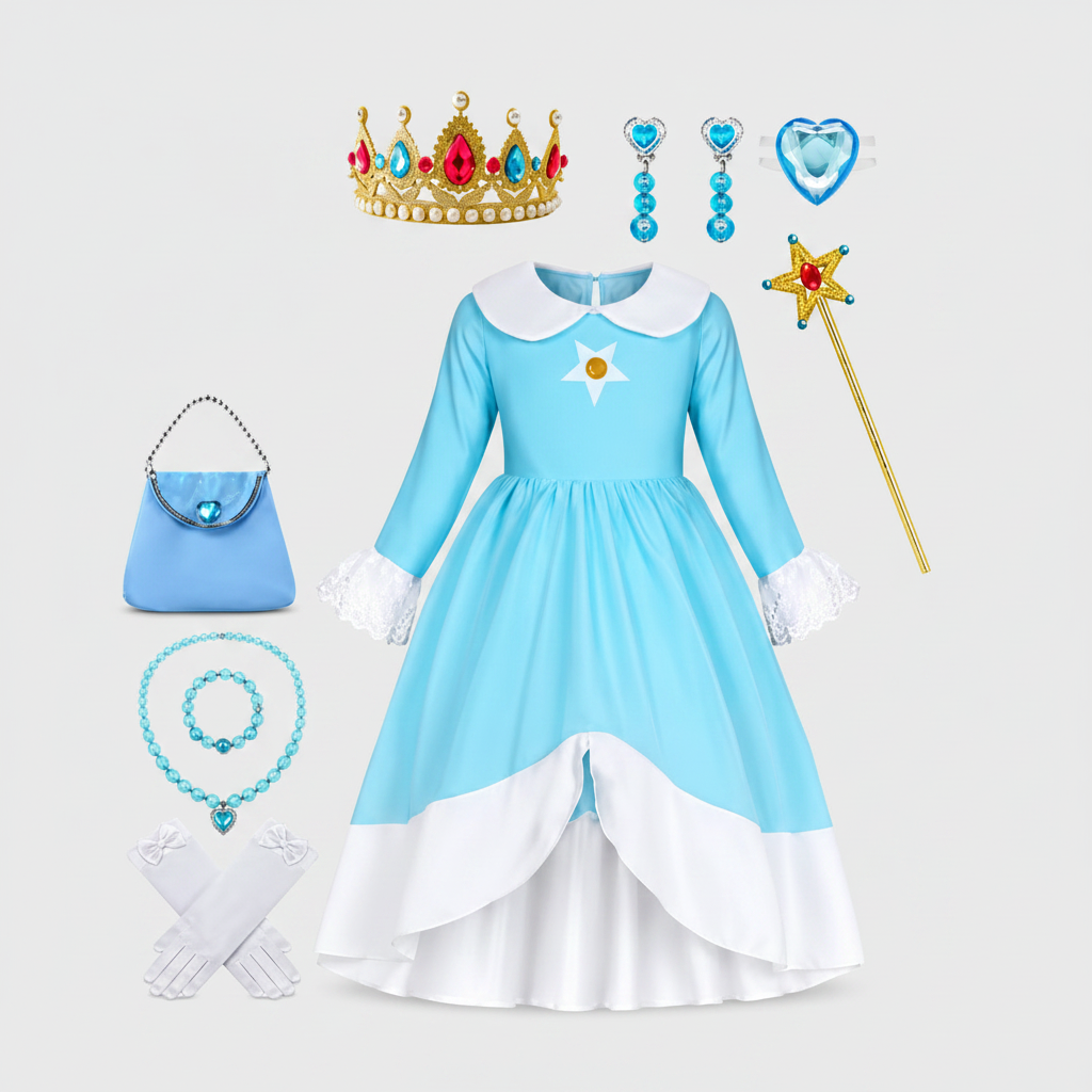 Halloween Princess Costume Dress with Crown Wand and Accessories Set - Image 1