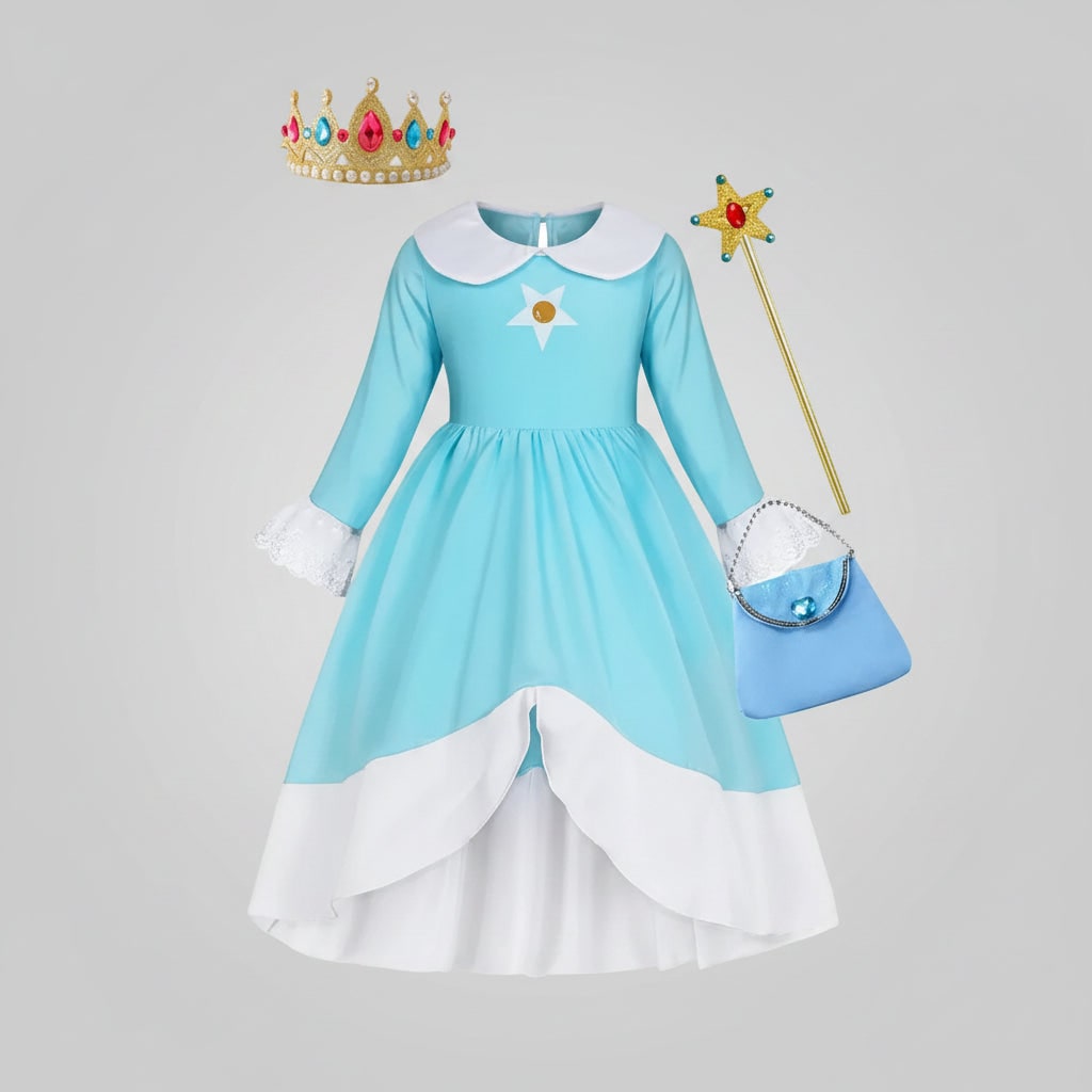 Halloween Princess Costume Dress with Crown Wand and Accessories Set - Image 2
