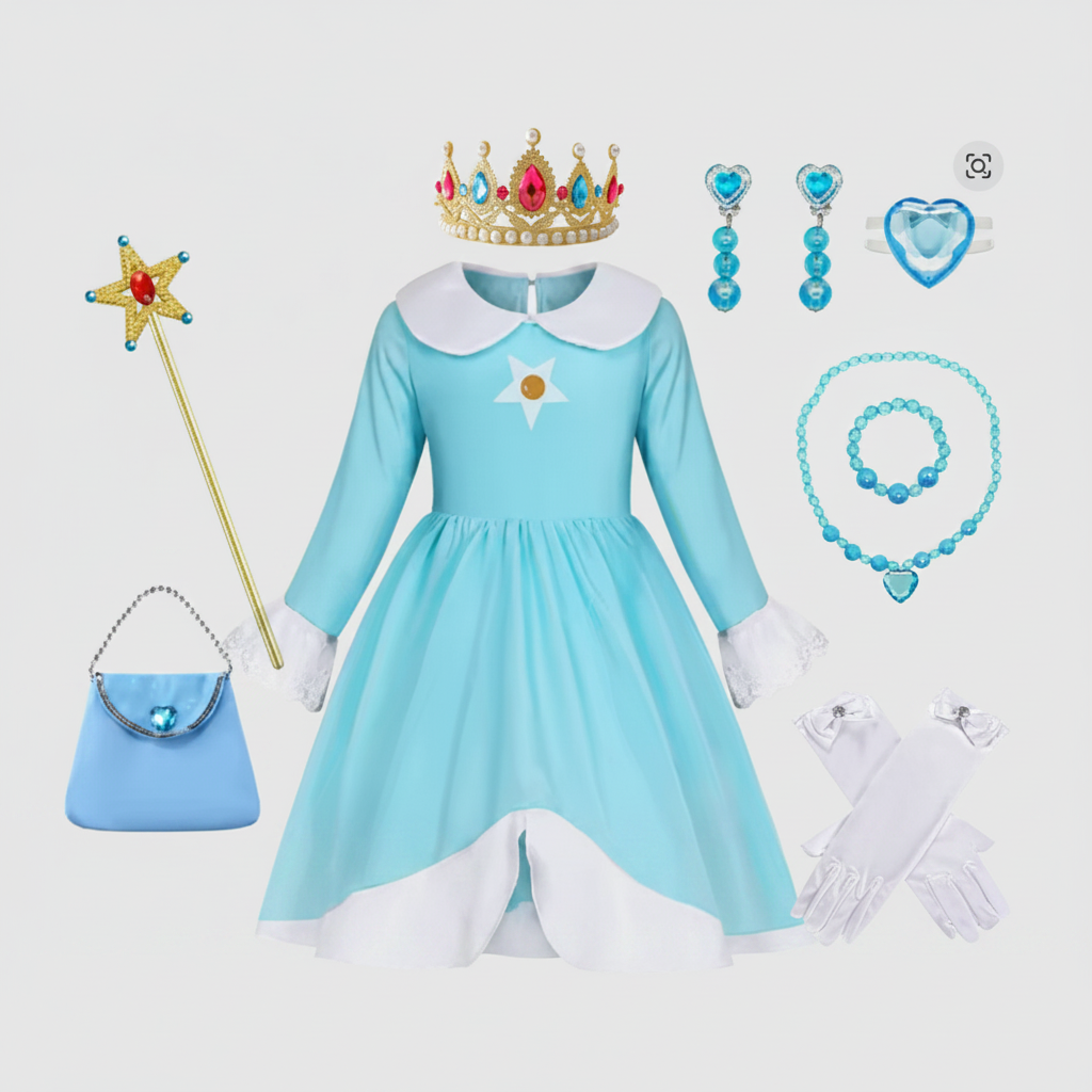 Halloween Princess Costume Dress with Crown Wand and Accessories Set - Image 3