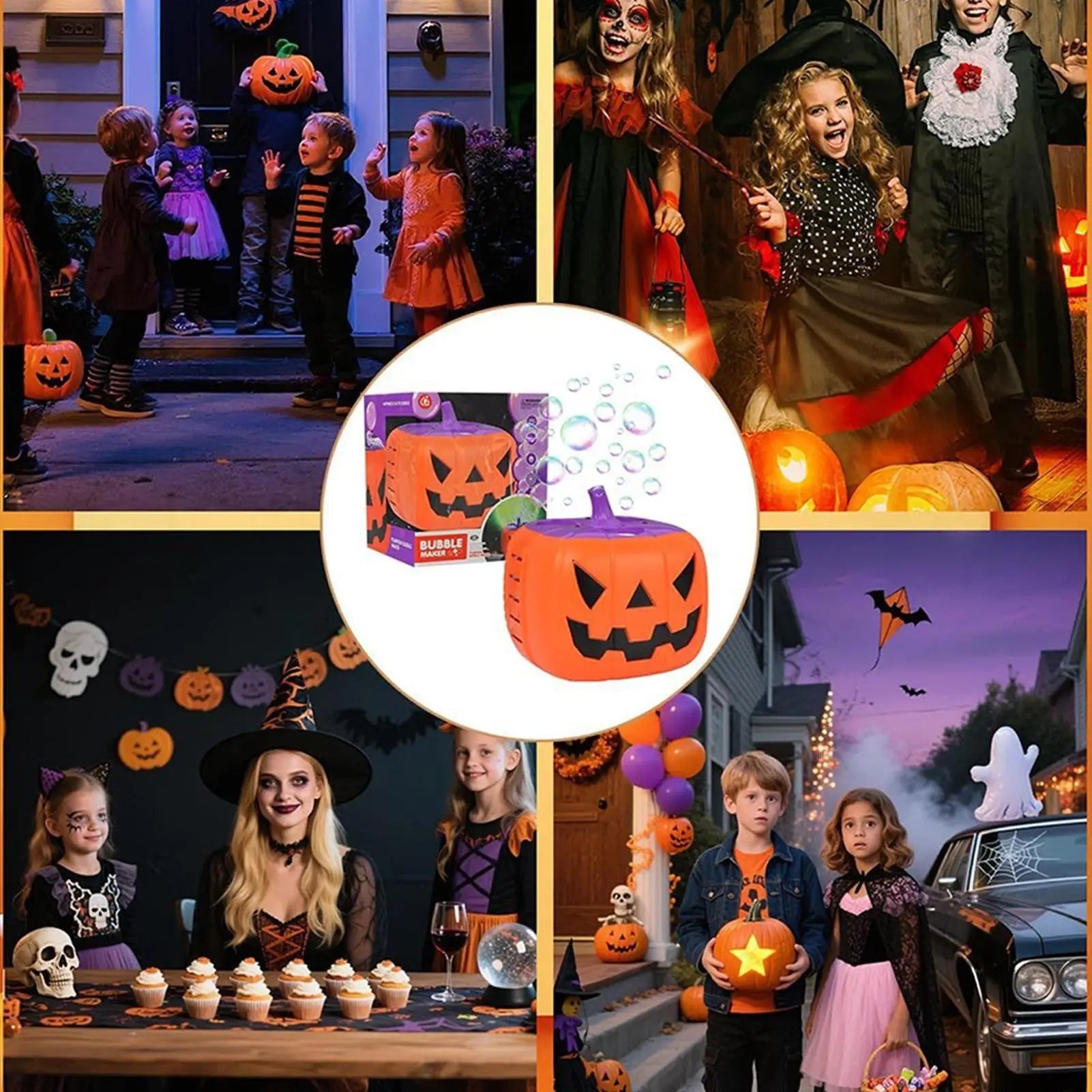 Halloween Pumpkin Bubble Machine Automatic Blower with LED Lights for Party Maker - Image 1