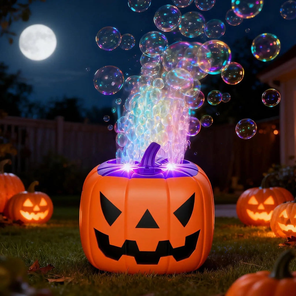 Halloween Pumpkin Bubble Machine Automatic Blower with LED Lights for Party Maker - Image 2