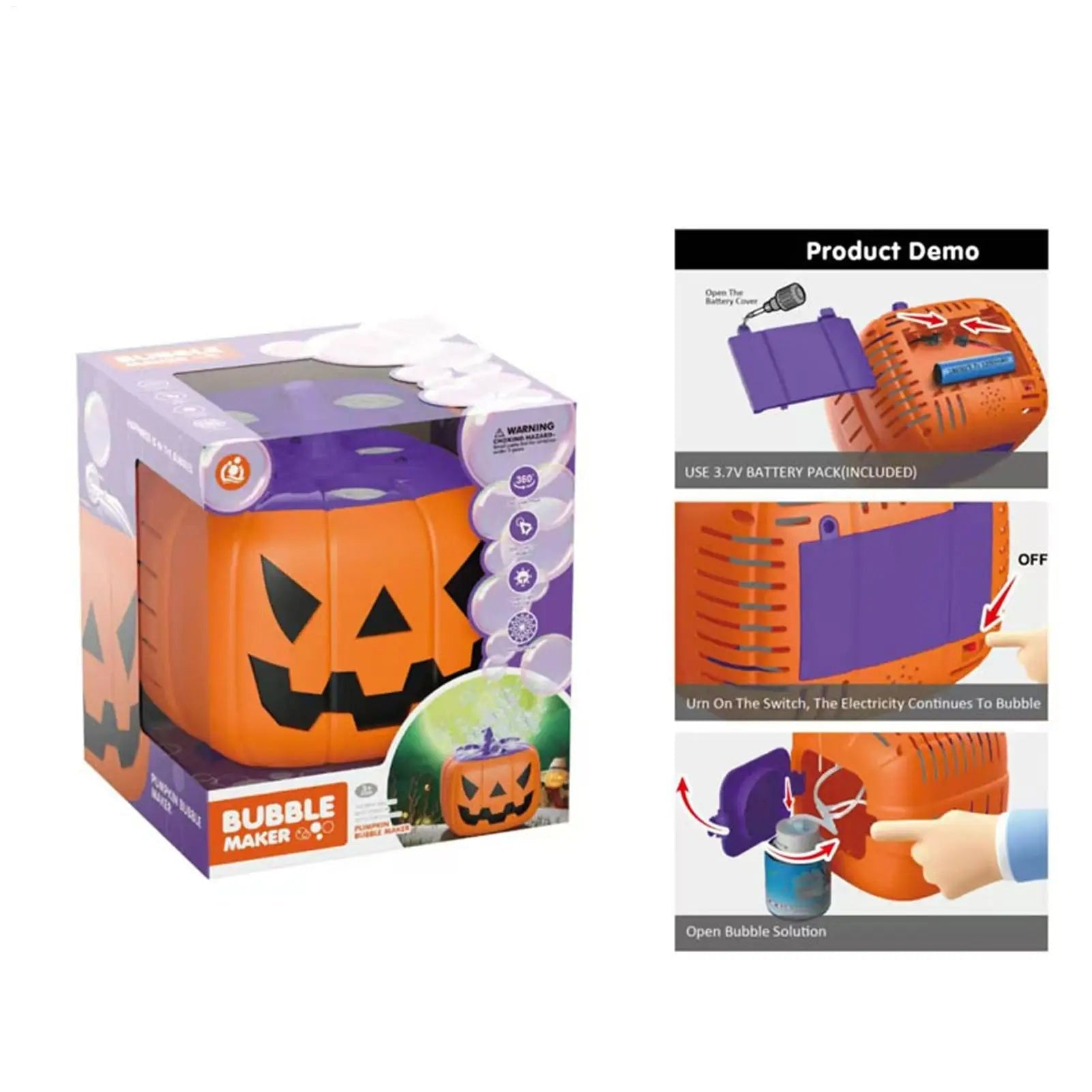 Halloween Pumpkin Bubble Machine Automatic Blower with LED Lights for Party Maker - Image 3