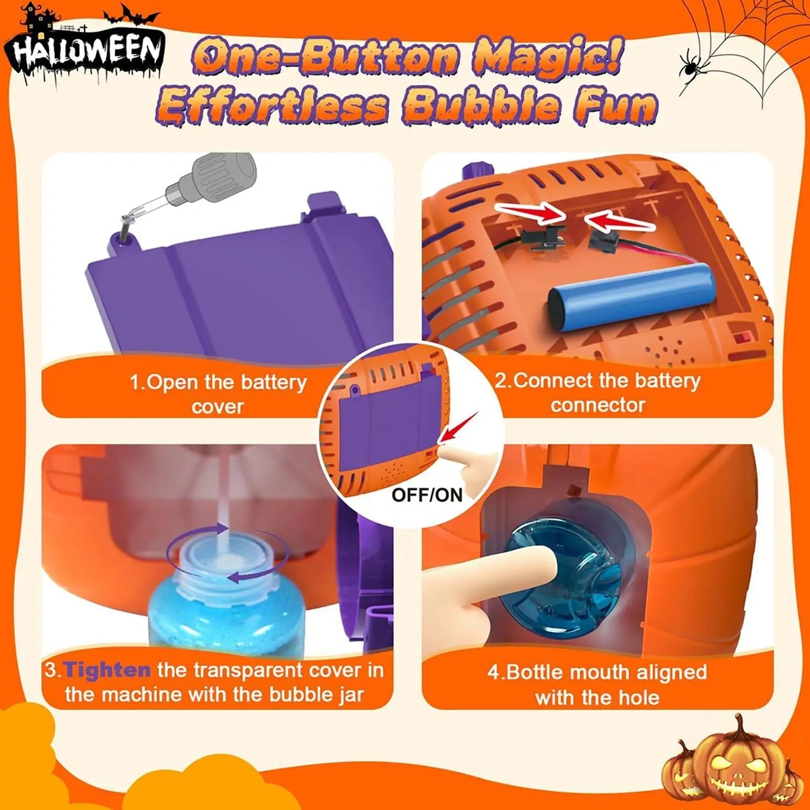 Halloween Pumpkin Bubble Machine Automatic Blower with LED Lights for Party Maker - Image 5