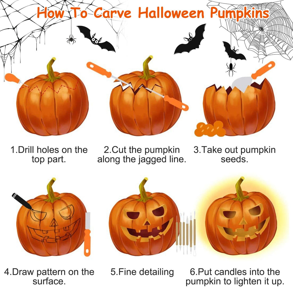 Halloween Pumpkin Carving Kit with Tools and Supplies 13-Piece Stainless Steel Saw and Sculpting Set - Image 2