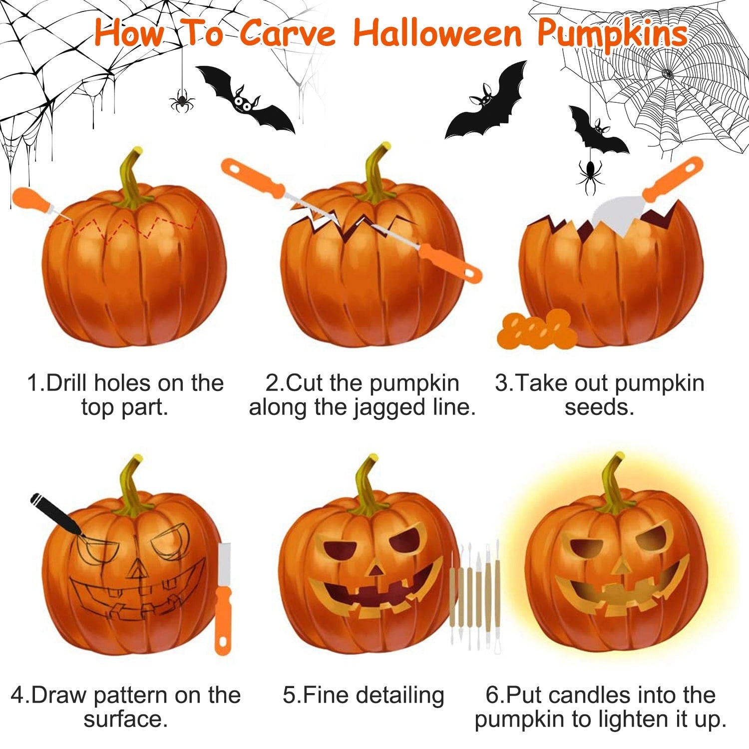 Halloween Pumpkin Carving Kit with Tools and Supplies 13-Piece Stainless Steel Saw and Sculpting Set - Image 2