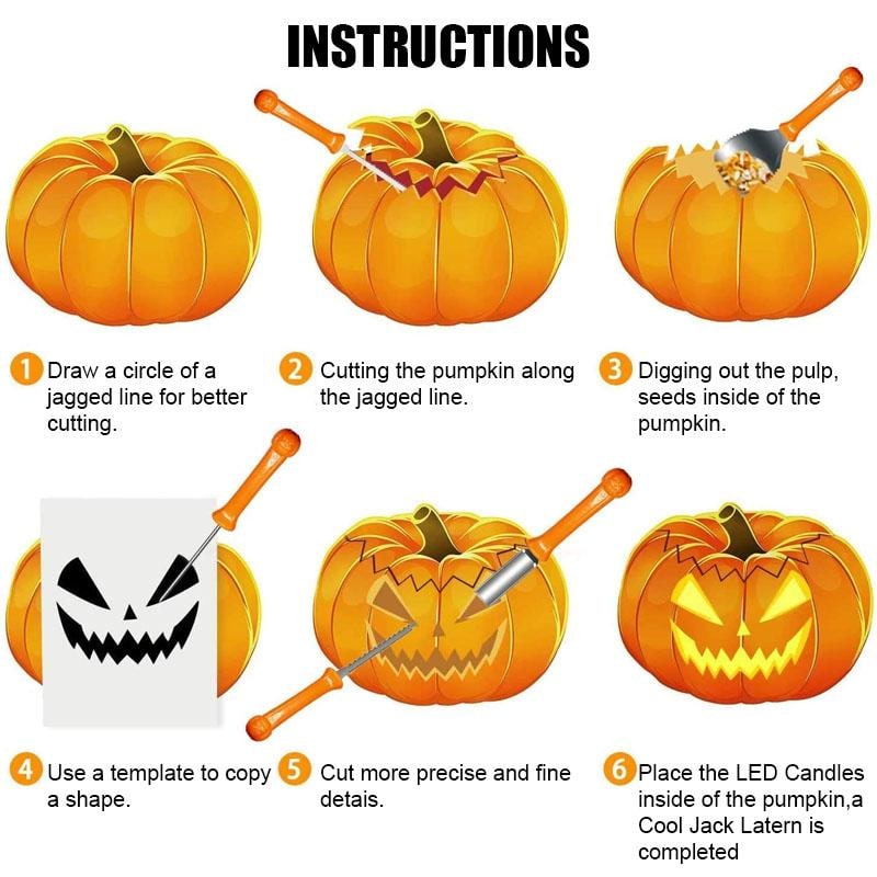 Halloween Pumpkin Carving Kit with Tools and Supplies Eight-Piece Stainless Steel Set - Image 4