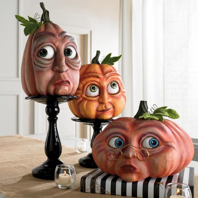 Halloween Pumpkin Decorations with Expressive Resin Faces for Haunted House Party and Porch Decor - Image 3