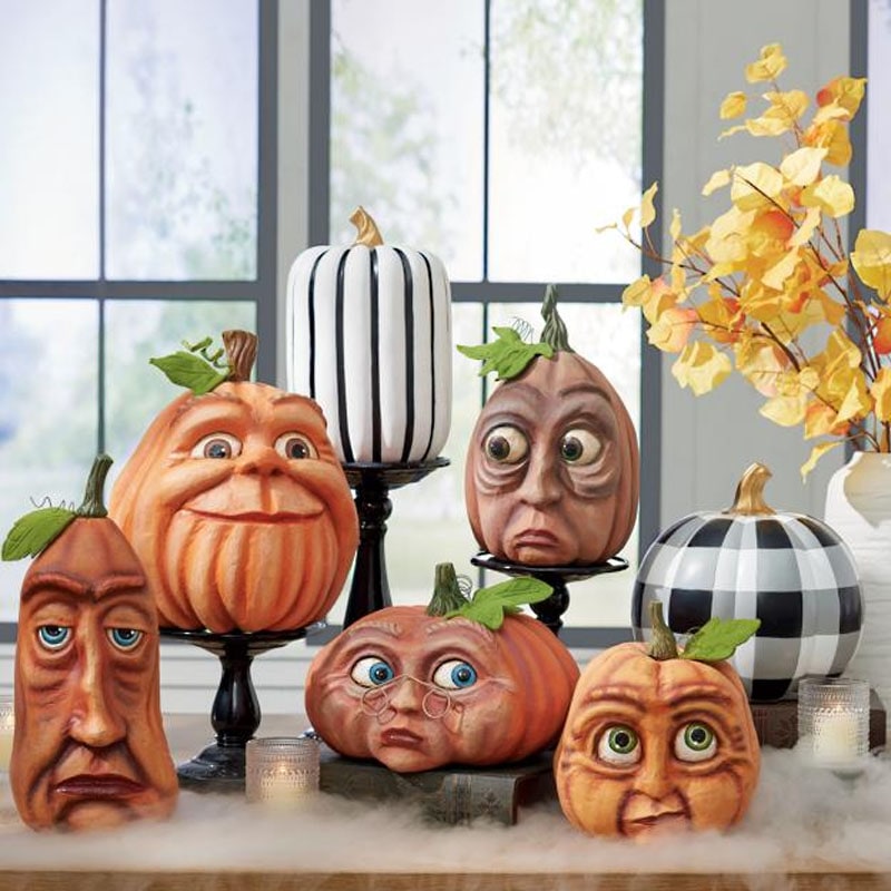 Halloween Pumpkin Decorations with Expressive Resin Faces for Haunted House Party and Porch Decor - Image 8