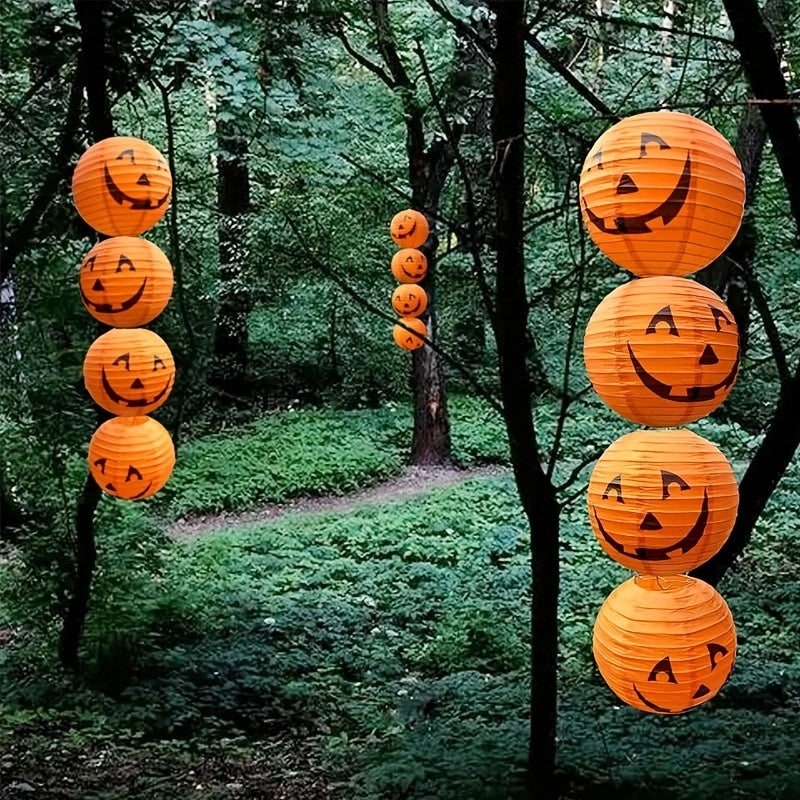Halloween Pumpkin Paper Lanterns with Jack O' Faces Set of 12 Collapsible Hanging for Indoor - Image 4