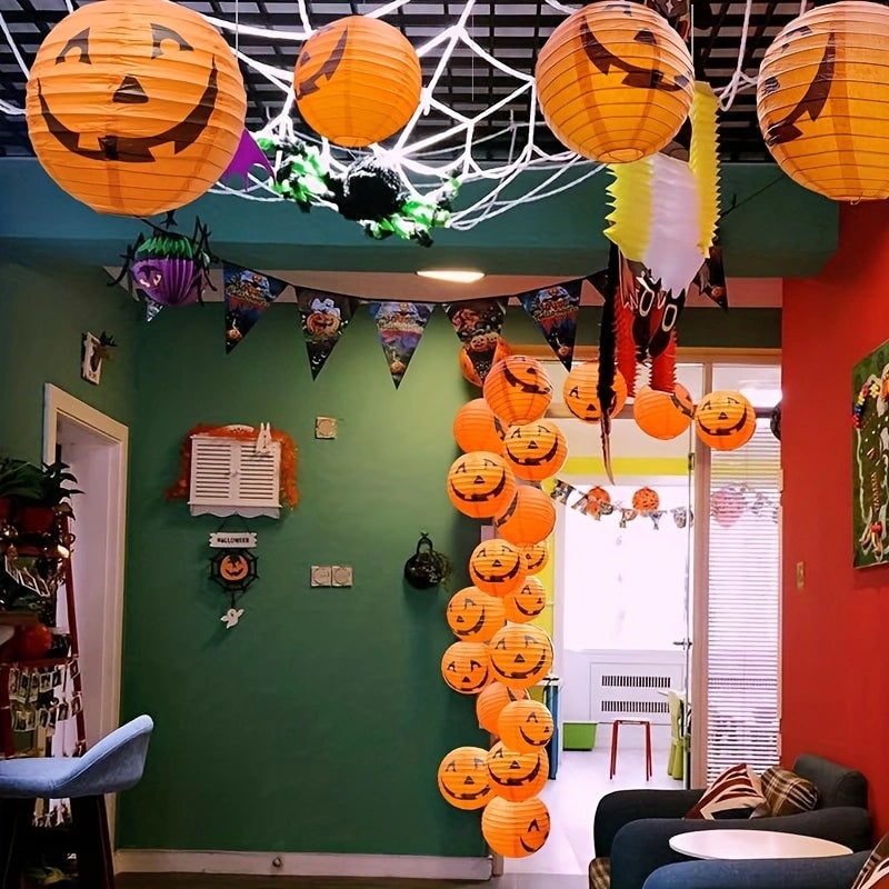 Halloween Pumpkin Paper Lanterns with Jack O' Faces Set of 12 Collapsible Hanging for Indoor - Image 5