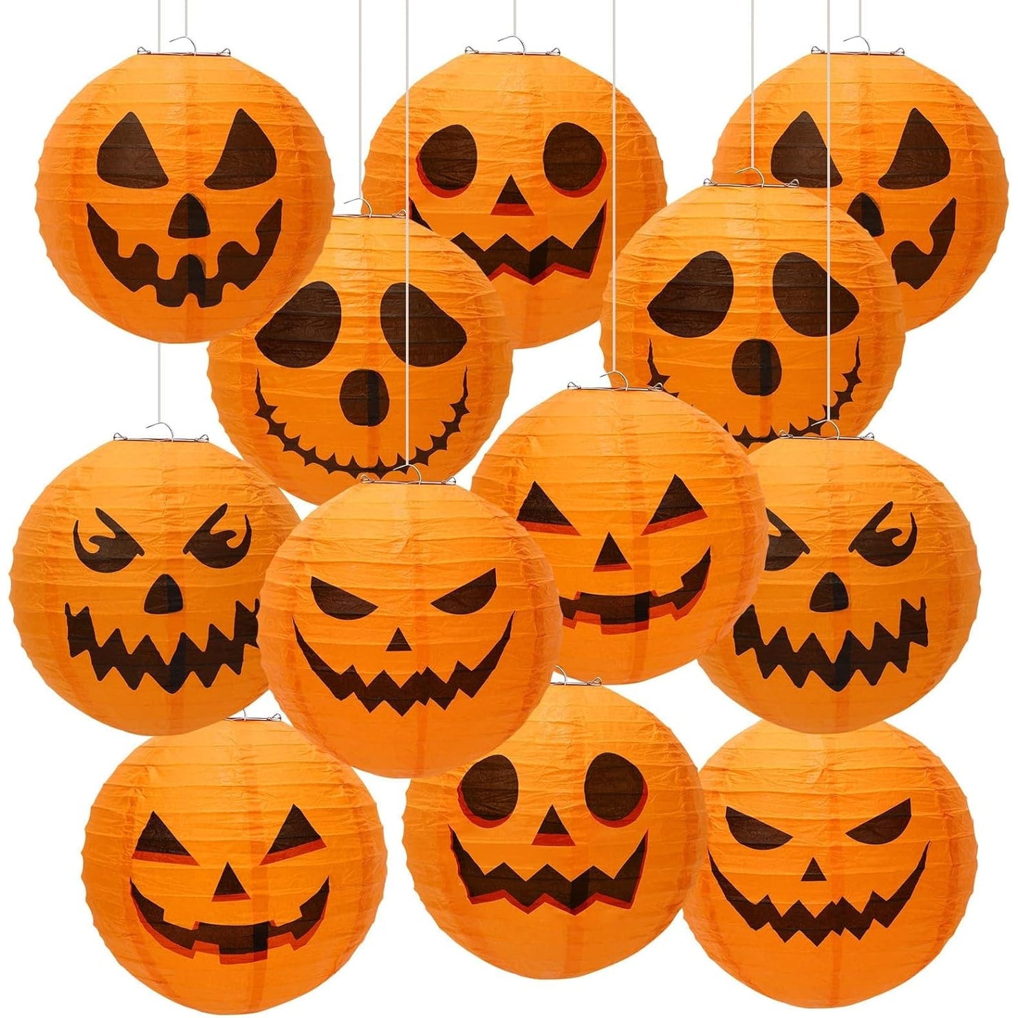 Halloween Pumpkin Paper Lanterns with Jack O' Faces Set of 12 Collapsible Hanging for Indoor - Image 6