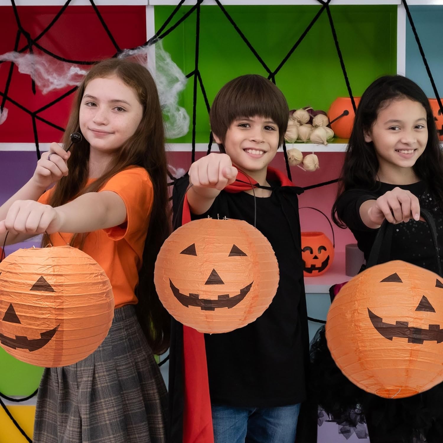 Halloween Pumpkin Paper Lanterns with Jack O' Faces Set of 12 Collapsible Hanging for Indoor - Image 7