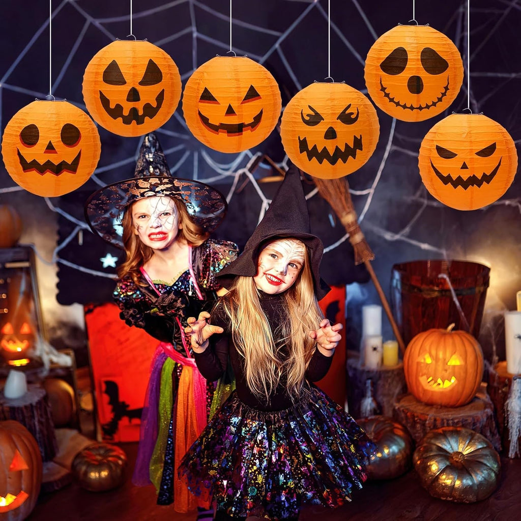 Halloween Pumpkin Paper Lanterns with Jack O' Faces Set of 12 Collapsible Hanging for Indoor - Image 9