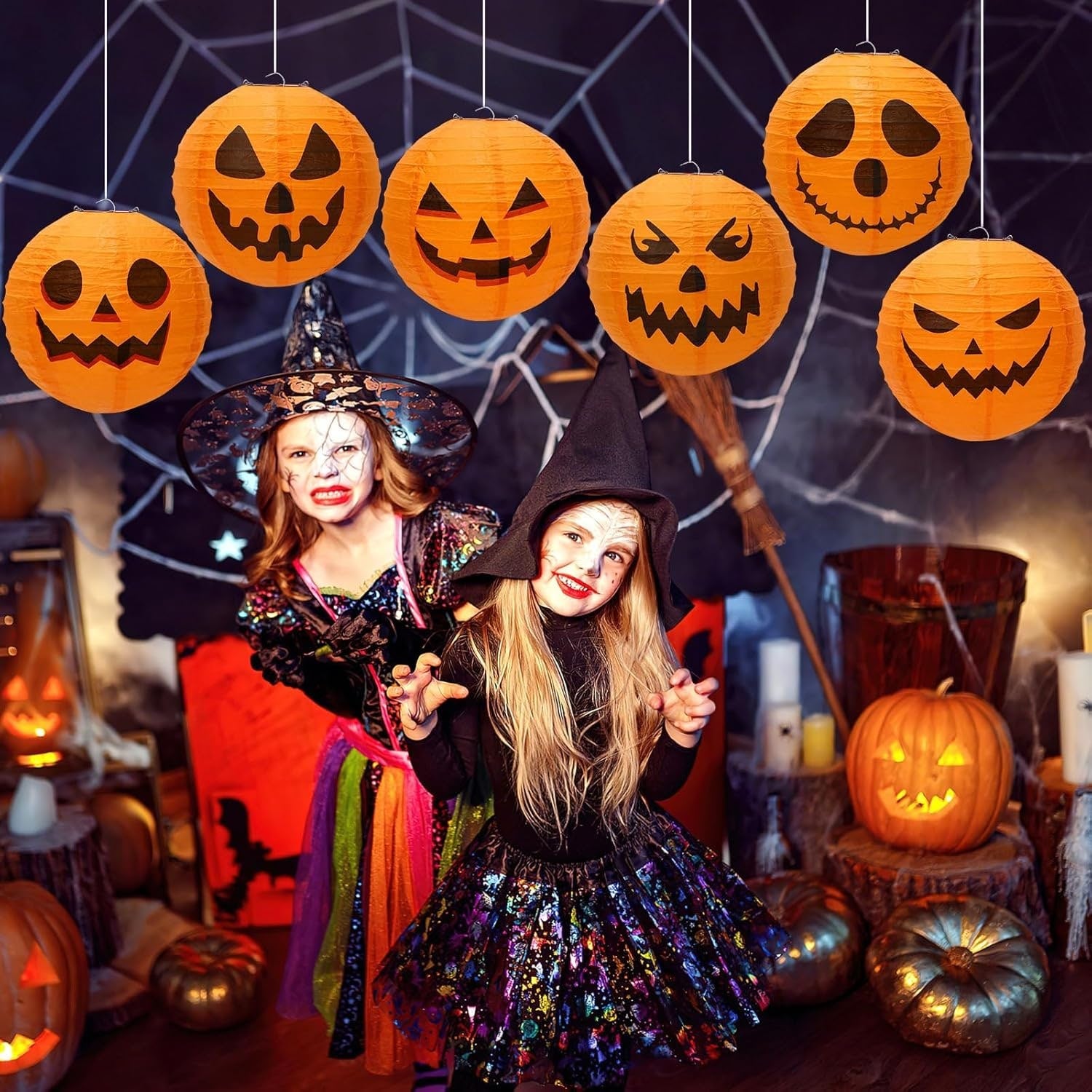 Halloween Pumpkin Paper Lanterns with Jack O' Faces Set of 12 Collapsible Hanging for Indoor - Image 9