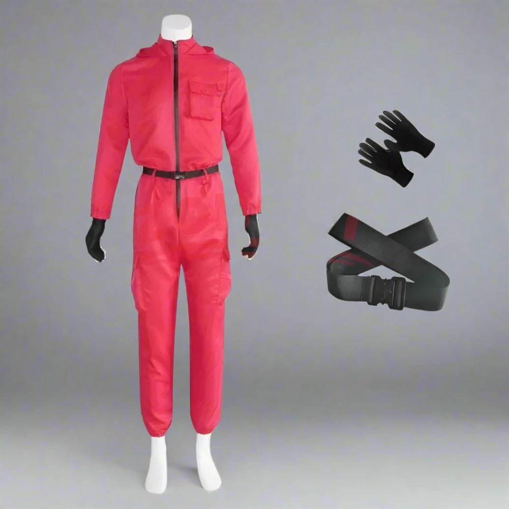 Halloween Red Hooded Jumpsuit Costume with Belt and Gloves for Cosplay Party - Image 6