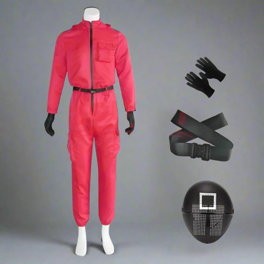 Halloween Red Hooded Jumpsuit Costume with Belt and Gloves for Cosplay Party - Image 7
