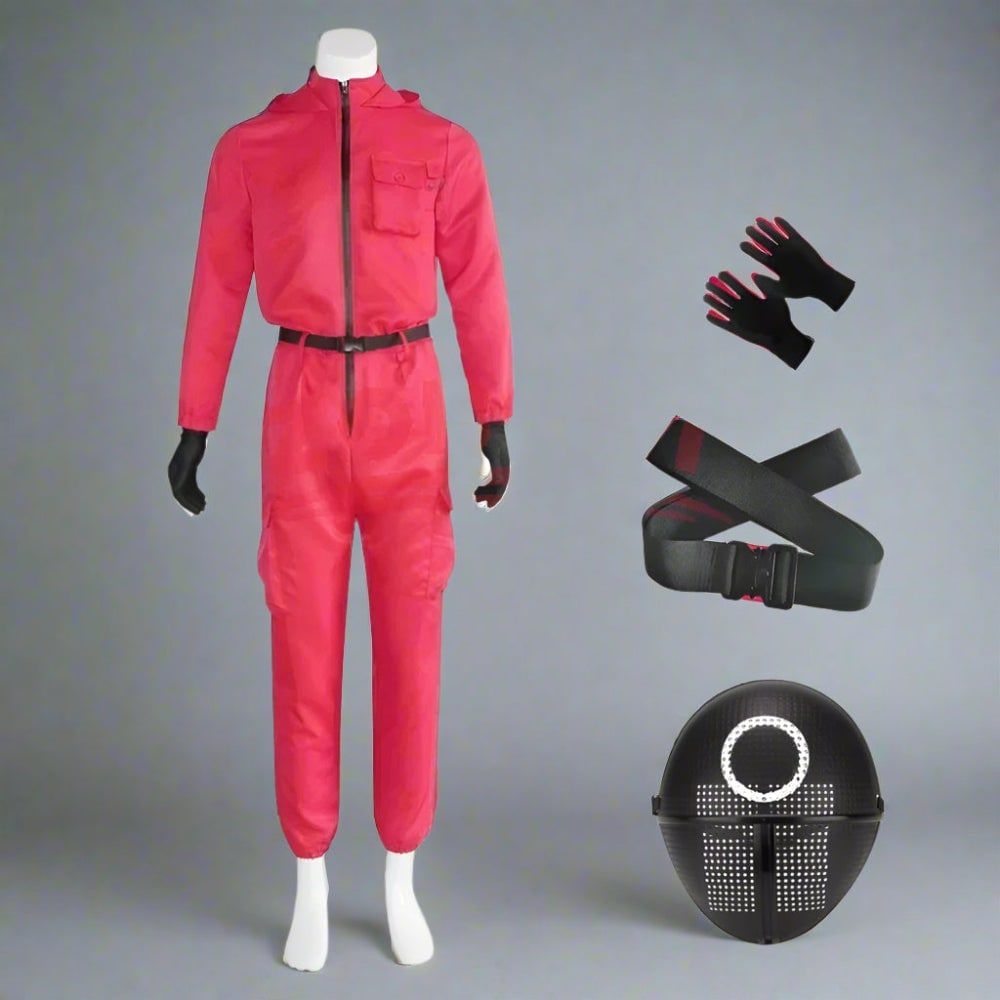 Halloween Red Hooded Jumpsuit Costume with Belt and Gloves for Cosplay Party - Image 8