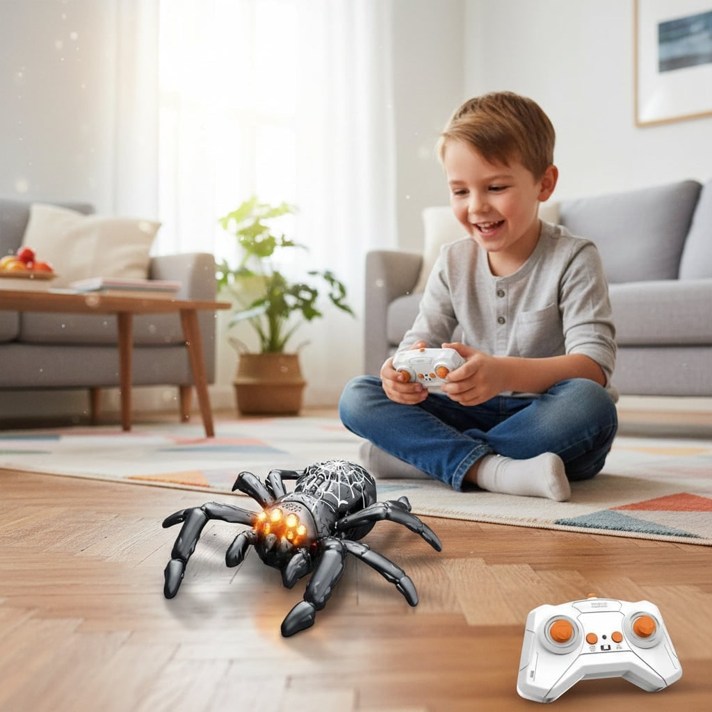 Halloween Remote Control Spider Toy with LED Eyes and Wall-Climbing Suction - Image 4