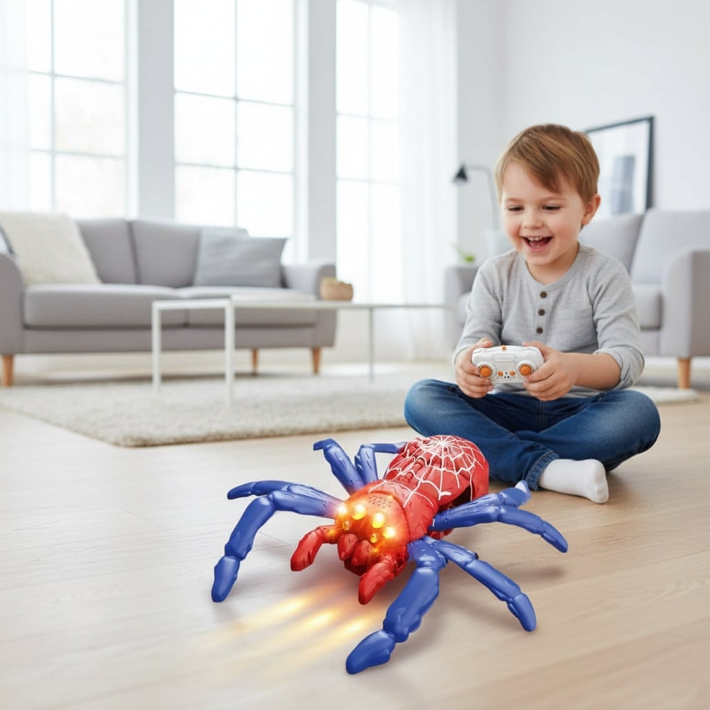 Halloween Remote Control Spider Toy with LED Eyes and Wall-Climbing Suction - Image 5