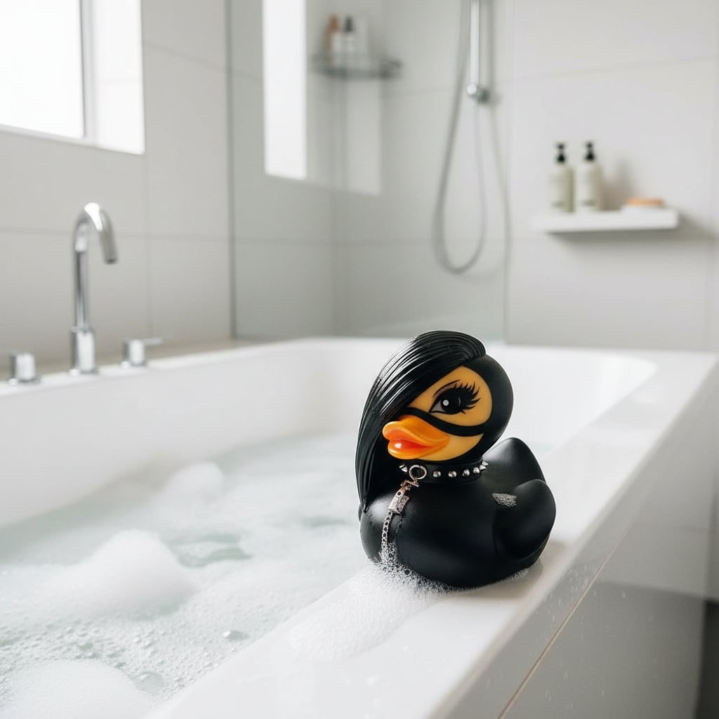 Halloween Rubber Duck Squishy Toy Goth Decoration with Studded Collar and Spiky Wings - Image 1