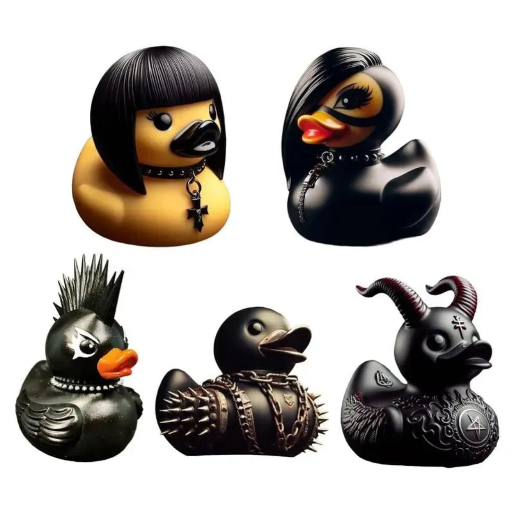 Halloween Rubber Duck Squishy Toy with Studded Goth Punk Design and Spooky Horns - Image 8