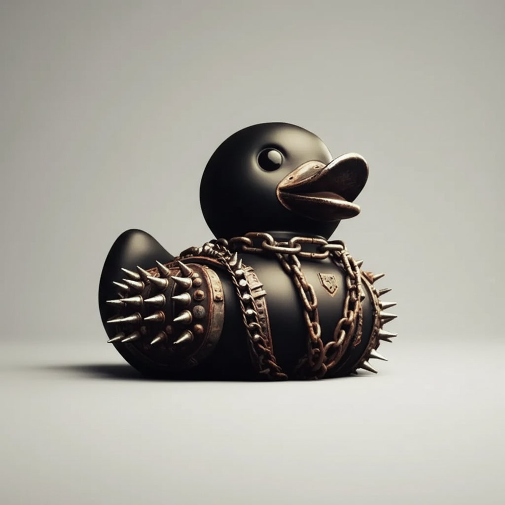 Halloween Rubber Duckling Squishy Duck Gothic Spikes and Chains Decoration - Image 1