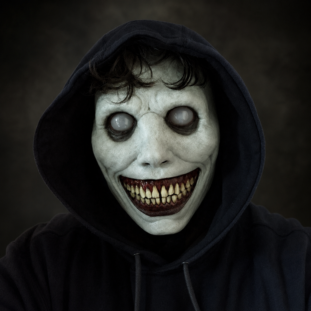 Halloween Scary Creepy Demon Latex Full Face Mask with Pointed Teeth and Wrinkled Skin Details - Image 1