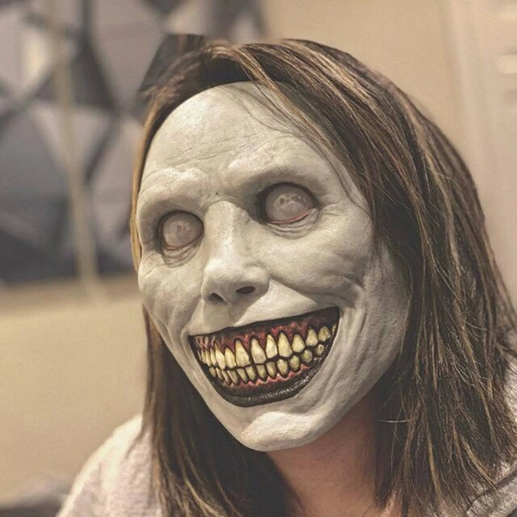 Halloween Scary Creepy Demon Latex Full Face Mask with Pointed Teeth and Wrinkled Skin Details - Image 2