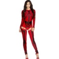 Halloween Skeleton Costume Long Sleeve Bodysuit Form Fitting Crew Neck with Garter Stockings - Image 1