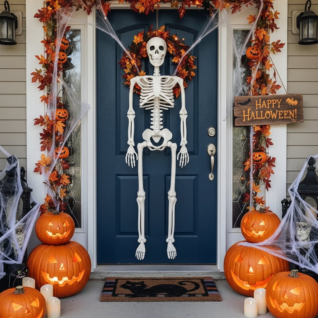 Halloween Skeleton Decoration Life-Size Poseable with Movable Jaw and Detachable Head - Image 1