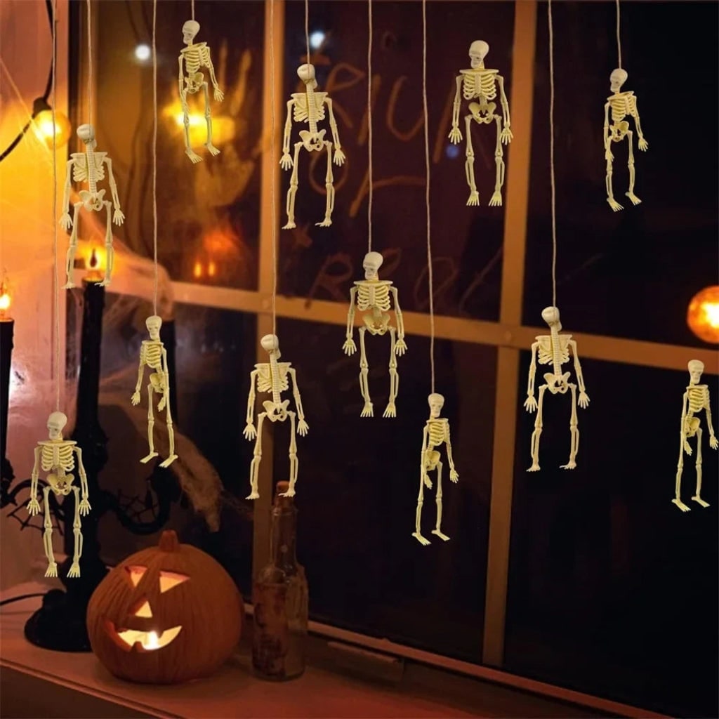 Halloween Skeleton Decorations Mini Plastic Small Figures with Hanging Twine for Party Supplies - Image 2