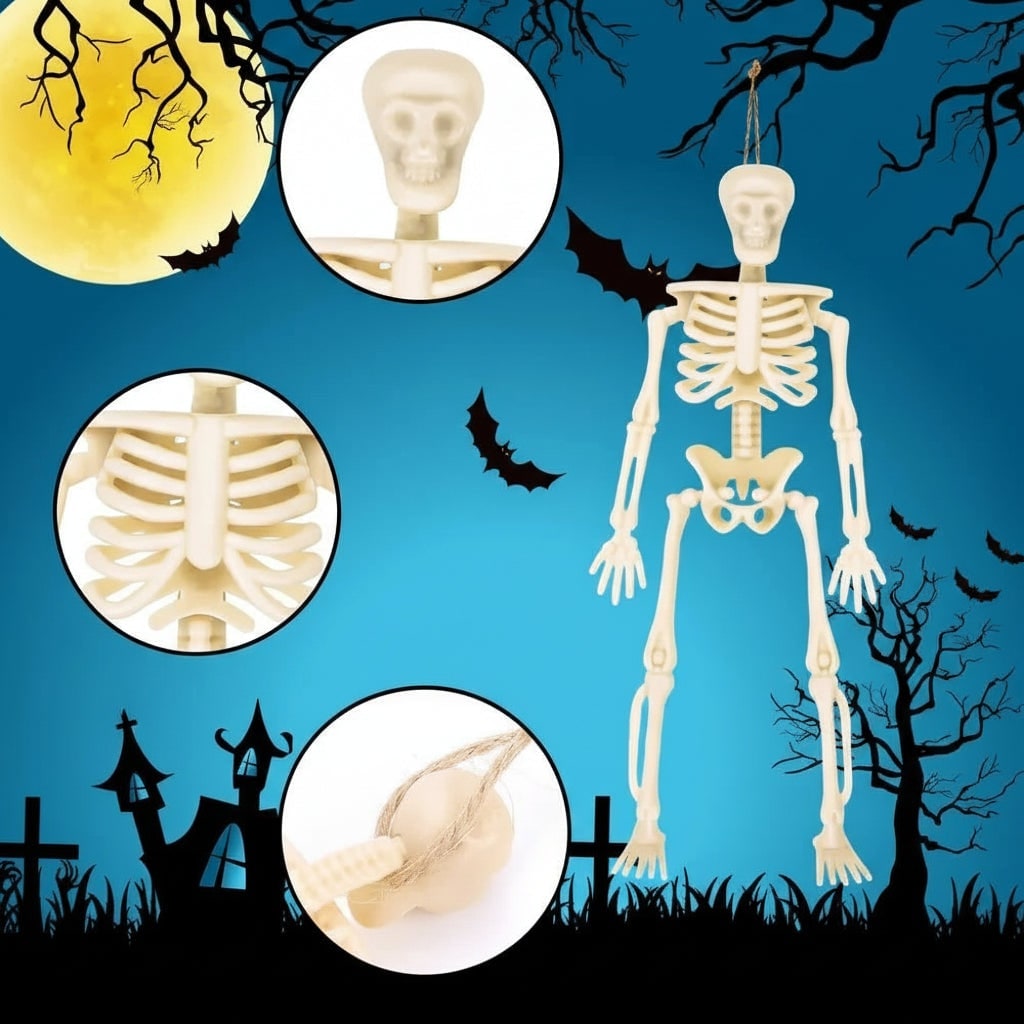 Halloween Skeleton Decorations Mini Plastic Small Figures with Hanging Twine for Party Supplies - Image 3