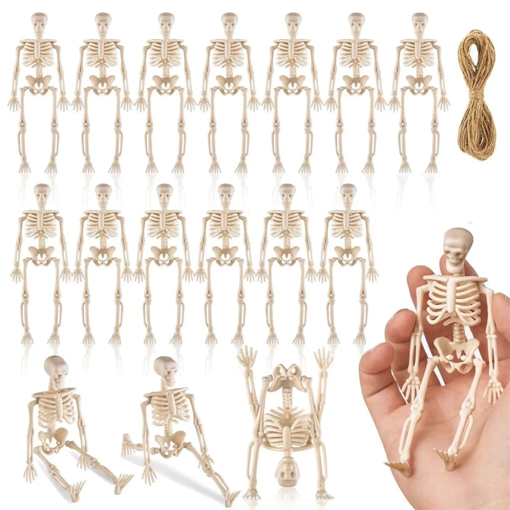 Halloween Skeleton Decorations Mini Plastic Small Figures with Hanging Twine for Party Supplies - Image 4