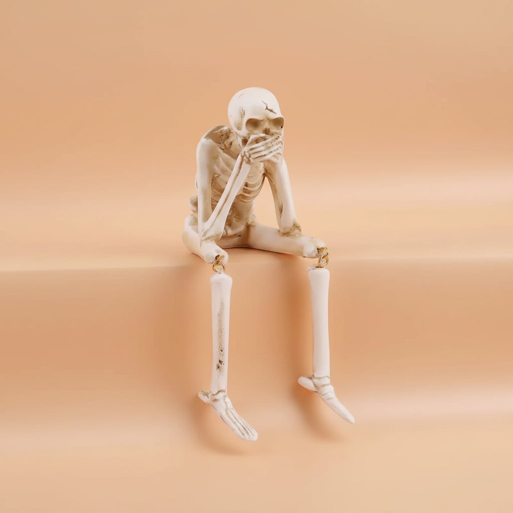 Halloween Skeleton Decorations Set of 3 Life Size Shelf Sitters with Dangling Legs Plastic - Image 1