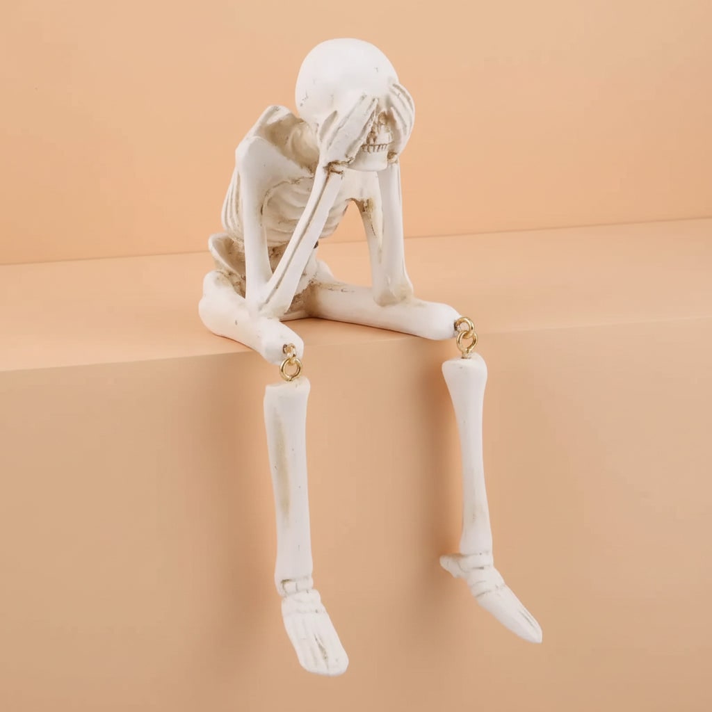 Halloween Skeleton Decorations Set of 3 Life Size Shelf Sitters with Dangling Legs Plastic - Image 3