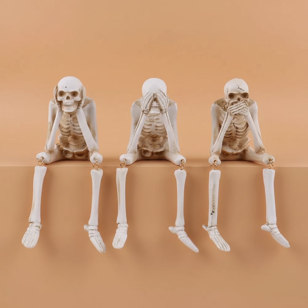 Halloween Skeleton Decorations Set of 3 Life Size Shelf Sitters with Dangling Legs Plastic - Image 4