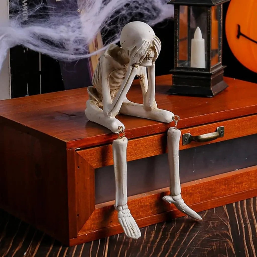 Halloween Skeleton Decorations Shelf Sitter Figurine with Dangling Legs Plastic - Image 5