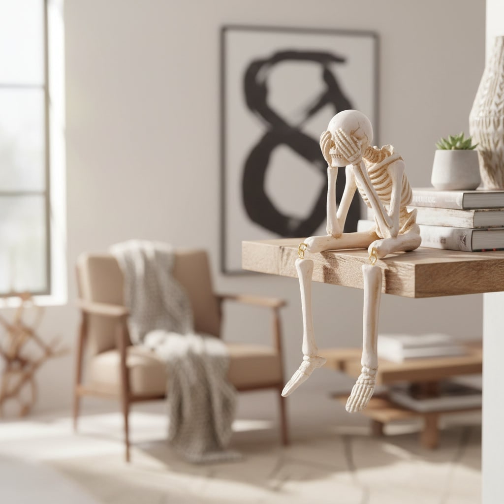 Halloween Skeleton Decorations Shelf Sitter Figurine with Dangling Legs Plastic - Image 6