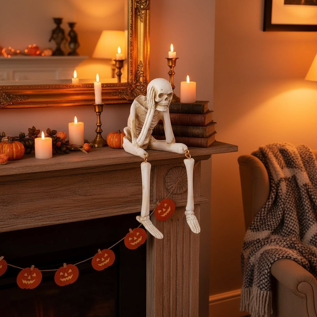 Halloween Skeleton Decorations Shelf Sitter Figurine with Dangling Legs Plastic - Image 8