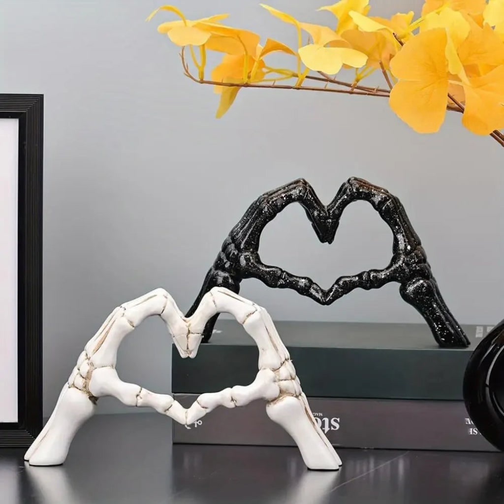 Halloween Skeleton Decorations with Hands Heart Sculpture for Tabletop - Image 4