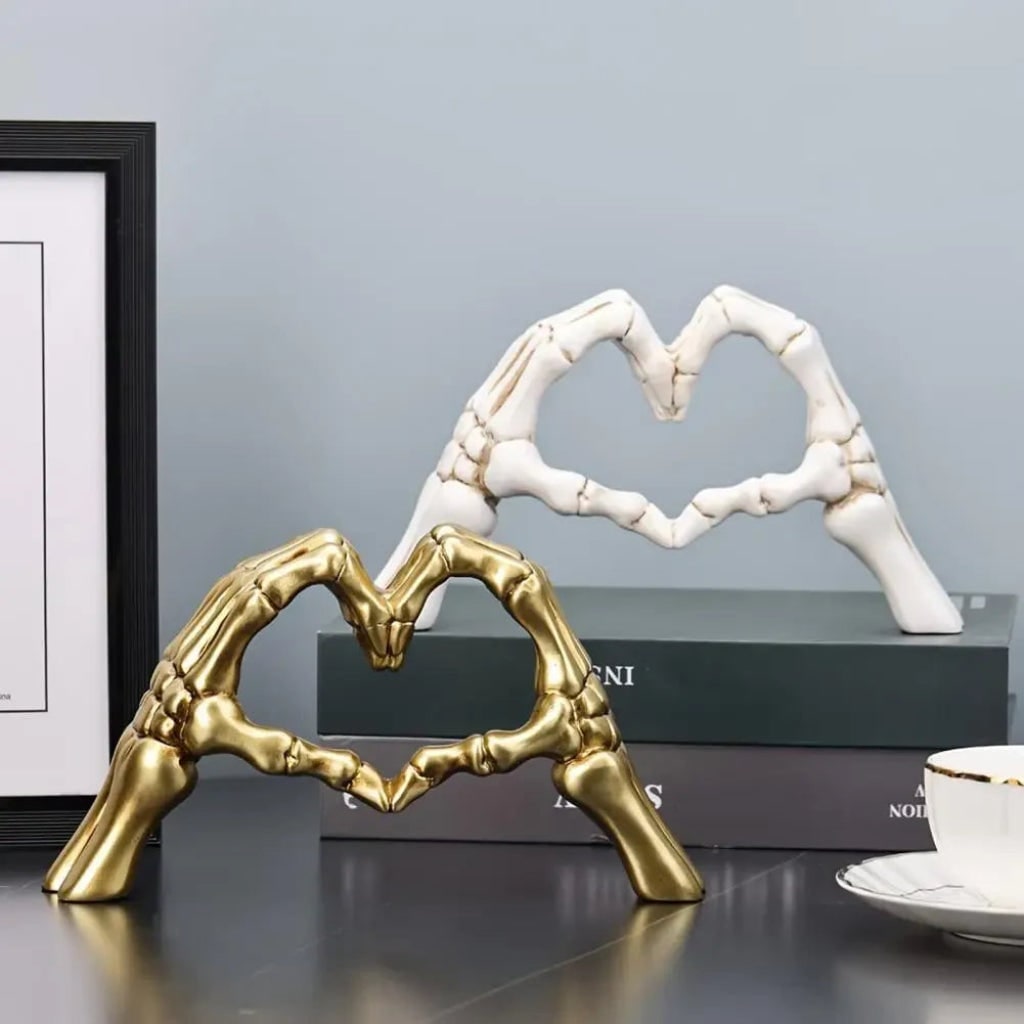 Halloween Skeleton Decorations with Hands Heart Sculpture Tabletop Decor - Image 2