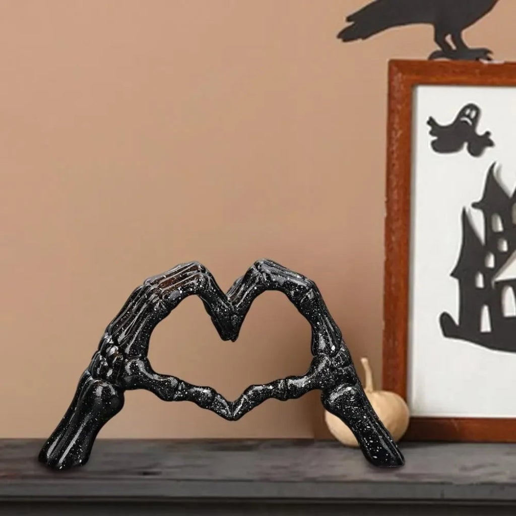 Halloween Skeleton Decorations with Hands Heart Sculpture Tabletop Decor - Image 3