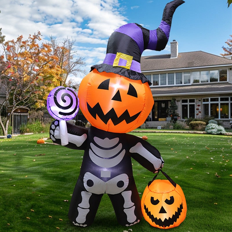 Halloween Skeleton Inflatable Blow Up Decoration with LED Lights for Scary Outdoor Yard Display - Image 1