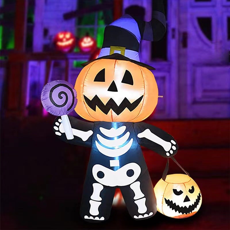 Halloween Skeleton Inflatable Blow Up Decoration with LED Lights for Scary Outdoor Yard Display - Image 2