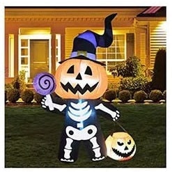 Halloween Skeleton Inflatable Blow Up Decoration with LED Lights for Scary Outdoor Yard Display - Image 6