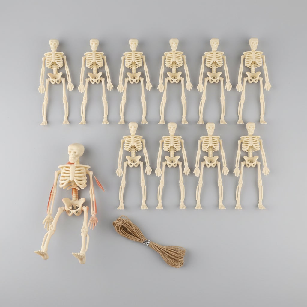 Halloween Skeletons Posable Mini Figurines Decoration Set with Hanging Twine Head - Image 2