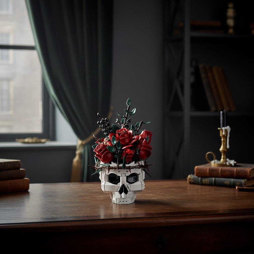 Halloween Skull Building Blocks and Magnetic Toys with Gothic Rose Design Tiles - Image 1